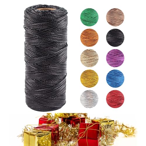 Kordel Gold, 1.5mm Geschenkband Gold 100m Lametta Schnur Unelastisch Kordelband Goldfaden Zum Handwerk Hochzeit Dekorieren Oder Verpacken (Schwarz) von zoufabaola