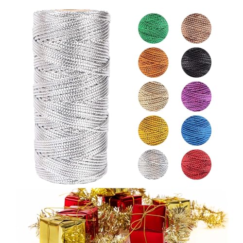 Kordel Gold, 1.5mm Geschenkband Gold 100m Lametta Schnur Unelastisch Kordelband Goldfaden Zum Handwerk Hochzeit Dekorieren Oder Verpacken (Silber) von zoufabaola