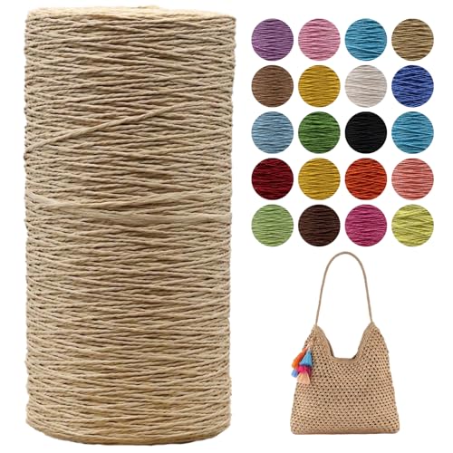 Raffia Garn Zum Häkeln,Geflochten Raffia Papierdraht 2mm X 700m Papiergarn Geschenkbänder, Bändchengarn Zum Häkeltaschen, Körbe, Hüte Handarbeiten (Braun-B) von zoufabaola