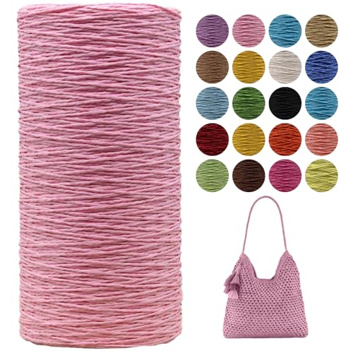Raffia Garn Zum Häkeln,Geflochten Raffia Papierdraht 2mm X 700m Papiergarn Geschenkbänder, Bändchengarn Zum Häkeltaschen, Körbe, Hüte Handarbeiten (Rosa) von zoufabaola