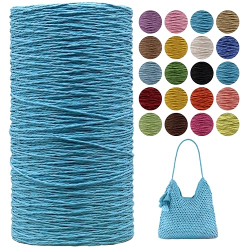 Raffia Garn Zum Häkeln,Geflochten Raffia Papierdraht 2mm X 700m Papiergarn Geschenkbänder, Bändchengarn zum Stricken Tasche, Strandmütze, DIY Handarbeiten (Blau-A) von zoufabaola