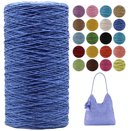 Raffia Garn Zum Häkeln,Geflochten Raffia Papierdraht 2mm X 700m Papiergarn Geschenkbänder, Bändchengarn zum Stricken Tasche, Strandmütze, DIY Handarbeiten (Blau-B) von zoufabaola
