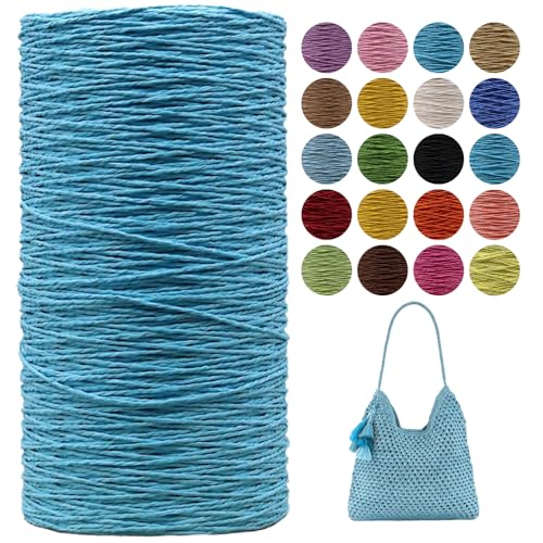 Raffia Garn Zum Häkeln,Geflochten Raffia Papierdraht 2mm X 700m Papiergarn Geschenkbänder, Bändchengarn zum Stricken Tasche, Strandmütze, DIY Handarbeiten (Blau-C) von zoufabaola