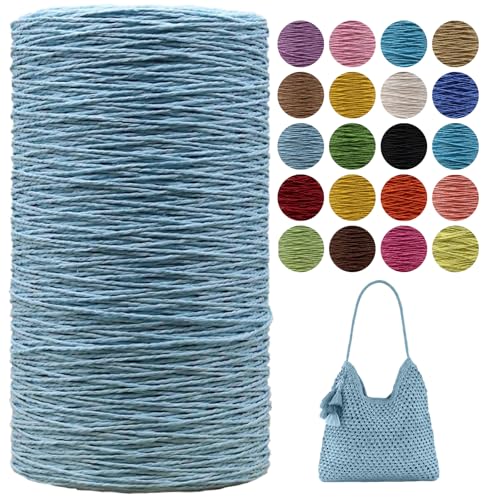 Raffia Garn Zum Häkeln,Geflochten Raffia Papierdraht 2mm X 700m Papiergarn Geschenkbänder, Bändchengarn zum Stricken Tasche, Strandmütze, DIY Handarbeiten (Blau-D) von zoufabaola