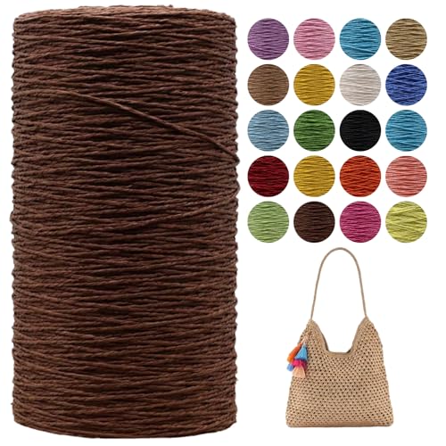 Raffia Garn Zum Häkeln,Geflochten Raffia Papierdraht 2mm X 700m Papiergarn Geschenkbänder, Bändchengarn zum Stricken Tasche, Strandmütze, DIY Handarbeiten (Braun) von zoufabaola