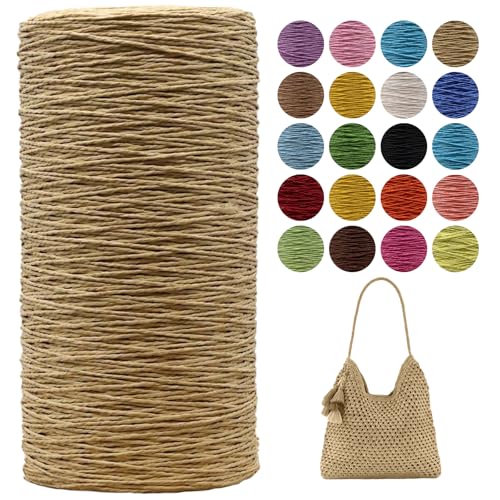 Raffia Garn Zum Häkeln,Geflochten Raffia Papierdraht 2mm X 700m Papiergarn Geschenkbänder, Bändchengarn zum Stricken Tasche, Strandmütze, DIY Handarbeiten (Braun-A) von zoufabaola