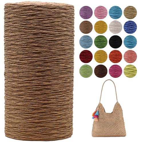 Raffia Garn Zum Häkeln,Geflochten Raffia Papierdraht 2mm X 700m Papiergarn Geschenkbänder, Bändchengarn zum Stricken Tasche, Strandmütze, DIY Handarbeiten (Braun-C) von zoufabaola