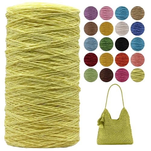 Raffia Garn Zum Häkeln,Geflochten Raffia Papierdraht 2mm X 700m Papiergarn Geschenkbänder, Bändchengarn zum Stricken Tasche, Strandmütze, DIY Handarbeiten (Gelb-B) von zoufabaola