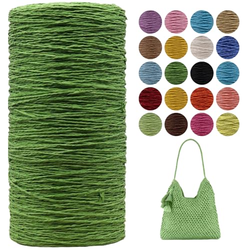 Raffia Garn Zum Häkeln,Geflochten Raffia Papierdraht 2mm X 700m Papiergarn Geschenkbänder, Bändchengarn zum Stricken Tasche, Strandmütze, DIY Handarbeiten (Grün) von zoufabaola