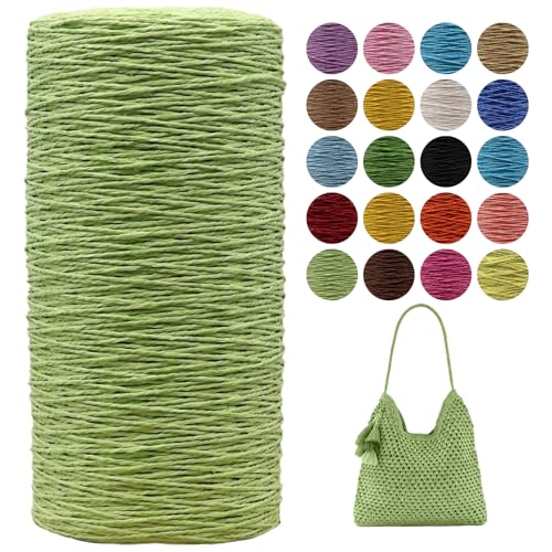 Raffia Garn Zum Häkeln,Geflochten Raffia Papierdraht 2mm X 700m Papiergarn Geschenkbänder, Bändchengarn zum Stricken Tasche, Strandmütze, DIY Handarbeiten (Grün-A) von zoufabaola
