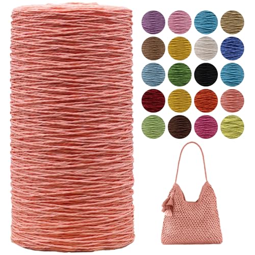 Raffia Garn Zum Häkeln,Geflochten Raffia Papierdraht 2mm X 700m Papiergarn Geschenkbänder, Bändchengarn zum Stricken Tasche, Strandmütze, DIY Handarbeiten (Hellorange) von zoufabaola