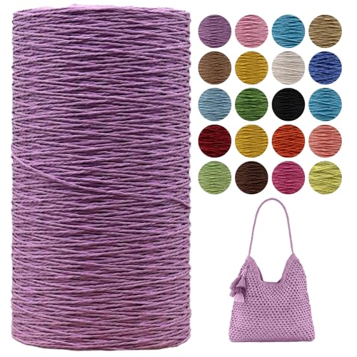 Raffia Garn Zum Häkeln,Geflochten Raffia Papierdraht 2mm X 700m Papiergarn Geschenkbänder, Bändchengarn zum Stricken Tasche, Strandmütze, DIY Handarbeiten (Lila) von zoufabaola
