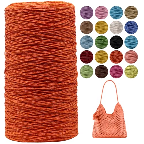 Raffia Garn Zum Häkeln,Geflochten Raffia Papierdraht 2mm X 700m Papiergarn Geschenkbänder, Bändchengarn zum Stricken Tasche, Strandmütze, DIY Handarbeiten (Orange) von zoufabaola