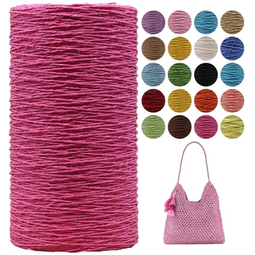 Raffia Garn Zum Häkeln,Geflochten Raffia Papierdraht 2mm X 700m Papiergarn Geschenkbänder, Bändchengarn zum Stricken Tasche, Strandmütze, DIY Handarbeiten (Rosenrot) von zoufabaola