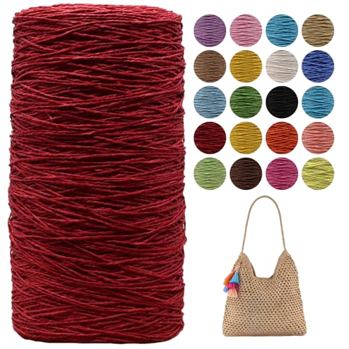 Raffia Garn Zum Häkeln,Geflochten Raffia Papierdraht 2mm X 700m Papiergarn Geschenkbänder, Bändchengarn zum Stricken Tasche, Strandmütze, DIY Handarbeiten (Rot) von zoufabaola