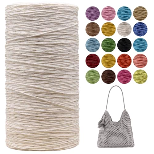 Raffia Garn Zum Häkeln,Geflochten Raffia Papierdraht 2mm X 700m Papiergarn Geschenkbänder, Bändchengarn zum Stricken Tasche, Strandmütze, DIY Handarbeiten (Weiß) von zoufabaola
