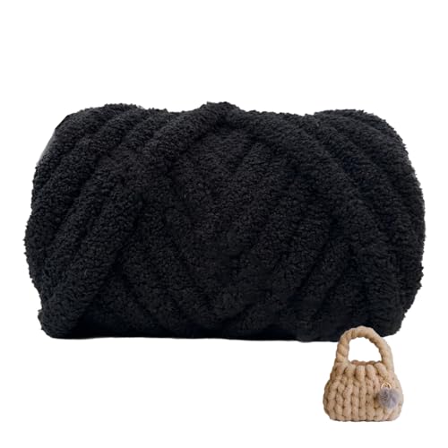 Teddygarn,Dicke Wolle Garn 500g/1000g Durchmesser 3cm, Sperrige Armstricken Wolle, Soft Arm Knitting, Perfekt Zum Weben Von Haustier Nest, Decken, Zierkissen (Schwarz,500g) von zoufabaola