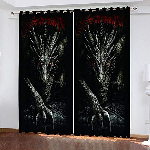 zpangg Verdunkelungsvorhang Kräuselband Böser Drache Mit Ösen Gardine Für Schlafzimmer, Kinderzimmer 2 Stück Verdunkelungsvorhänge Farbige Vorhänge 184×214Cm von zpangg