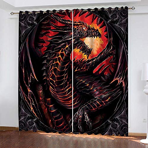 zpangg Verdunkelungsvorhang Kräuselband Böser Drache Mit Ösen Gardine Für Schlafzimmer, Kinderzimmer 2 Stück Verdunkelungsvorhänge Farbige Vorhänge 184×214Cm von zpangg