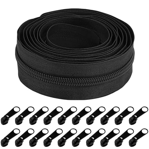 zrfgbxim 9.3 m Endlos Reissverschluss mit Zipper, Endlosreißverschluss mit Zipper, Reißverschluss Meterware, Nylon Spiralreißverschluss für Bettwäsche Kissen Kleidung Tasche, mit 20 Metall (Schwarz) von zrfgbxim