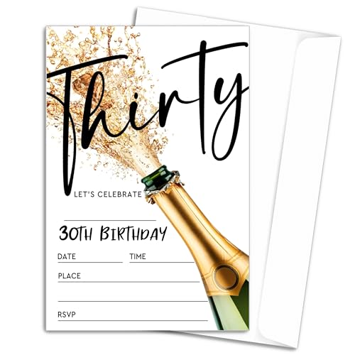 zriauber Einladungskarten zum 30. Geburtstag, Champagner, 20 Stück, 30. Geburtstag, Party-Einladungen mit Umschlägen für Frau Mann Feier Partyzubehör (10,2 x 15,2 cm) A15 von zriauber