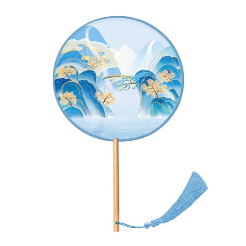 zuousxbs Chinesischer Fan Klassisch Mit Anhänger Tassels Tinten Malerei Fan Round Handhelds Seidenfanfotografie von zuousxbs