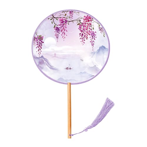 zuousxbs Chinesischer Fan Klassisch Mit Anhänger Tassels Tinten Malerei Fan Round Handhelds Seidenfanfotografie von zuousxbs