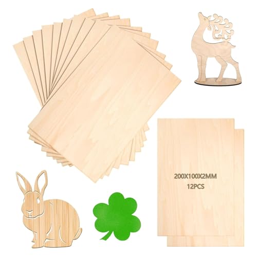 12 Stück Balsaholz Platten, 200 x 100 x 1.5mm Sperrholzplatte, Populus Wood Platte, zum Basteln zum Laserschneiden und Gravieren für Heimwerkerprojekte, Zeichnen, Architekturmodelle von zurabini