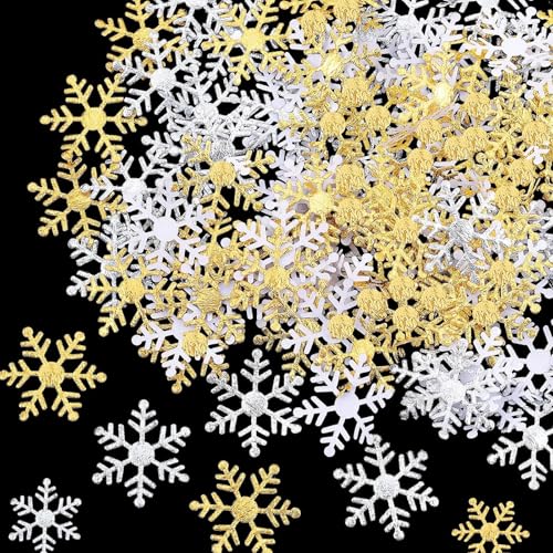 600 Stück Schneeflocken Deko, Weihnachten Winter deko, Streudeko Schneeflocken Deko, Schneeflocken Konfetti, Weihnachten Deko für Weihnachts Party Silvester Hochzeit Geburtstag(Gold + Silber) von zurabini