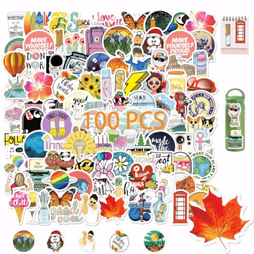 Aufkleber 100 Stück Schöne Bunt Sticker Set, Wasserfest Vinyl Stickers, Kreatives DIY für Laptop Mobiltelefone Skateboard Gepäck, ästhetische Aufkleber für Laptop, E-Book-Reader, Wasserflaschen von zurabini