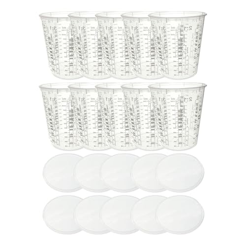 Farbmessbecher, präziser Mischbecher, 10 x transparente Messbecher mit Deckel, für Farbe, Pigmente, Epoxidharze, Basteln und DI Y-Projekte von zwxqe