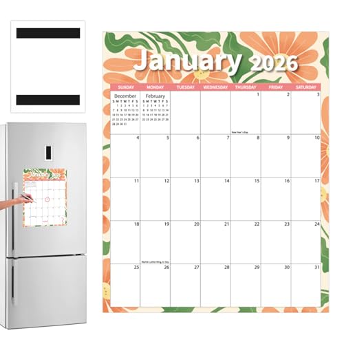 Magnetischer Kalender für Kühlschrank – Kalender 2026 zum Lochen, 12 Monate, schmutzabweisend, magnetischer Countdown für Büro, Einkaufsliste, Zuhause, Küche, Büro, Klassenzimmer von zwxqe