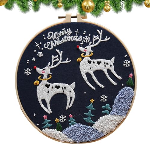 Weihnachts-Stickset - DIY gestickte Kreuz-Kits,Tragbare Weihnachtskreuz-Sets, DIY-Nadelspitzen-Set für Anfänger, Erwachsene und Kinder Weihnachts-Stickset - DIY gestickte Kreuz-Kits,Tragbare Weihnachtskreuz-Sets, DIY-Nadelspitzen-Set für Anfänger, Erwachsene und Kinder von zwxqe