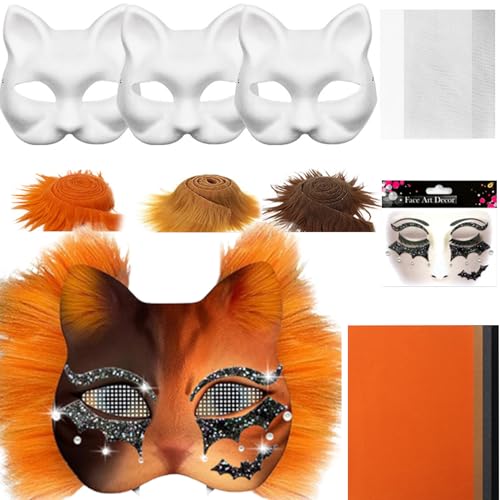 zwxqe Blanko-Katzenmaske, Kostümmasken-Set, Bastelmaterial-Set mit Netz- und Filzbögen, 19 x 17 cm, kreative Requisite für Männer und Frauen, Cosplay, Maskerade, Party, Kunst, Handwerk, Dekoration zwxqe Blanko-Katzenmaske, Kostümmasken-Set, Bastelmaterial-Set mit Netz- und Filzbögen, 19 x 17 cm, kreative Requisite für Männer und Frauen, Cosplay, Maskerade, Party, Kunst, Handwerk, Dekoration von zwxqe