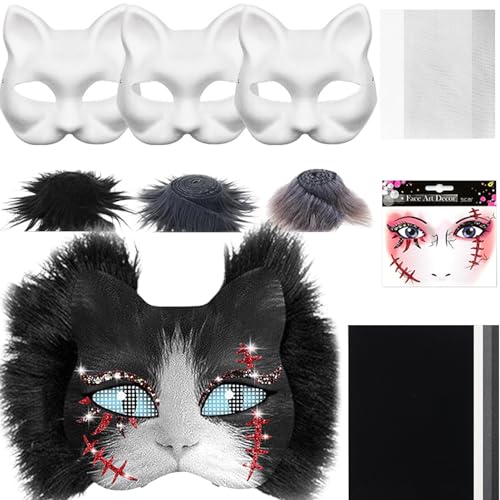 zwxqe Blanko-Katzenmaske, Kostümmasken-Set, Bastelmaterial-Set mit Netz- und Filzbögen, 19 x 17 cm, kreative Requisite für Männer und Frauen, Cosplay, Maskerade, Party, Kunst, Handwerk, Dekoration zwxqe Blanko-Katzenmaske, Kostümmasken-Set, Bastelmaterial-Set mit Netz- und Filzbögen, 19 x 17 cm, kreative Requisite für Männer und Frauen, Cosplay, Maskerade, Party, Kunst, Handwerk, Dekoration von zwxqe