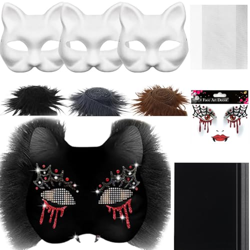 zwxqe Blanko-Katzenmaske, Kostümmasken-Set, Bastelmaterial-Set mit Netz- und Filzbögen, 19 x 17 cm, kreative Requisite für Männer und Frauen, Cosplay, Maskerade, Party, Kunst, Handwerk, Dekoration zwxqe Blanko-Katzenmaske, Kostümmasken-Set, Bastelmaterial-Set mit Netz- und Filzbögen, 19 x 17 cm, kreative Requisite für Männer und Frauen, Cosplay, Maskerade, Party, Kunst, Handwerk, Dekoration von zwxqe