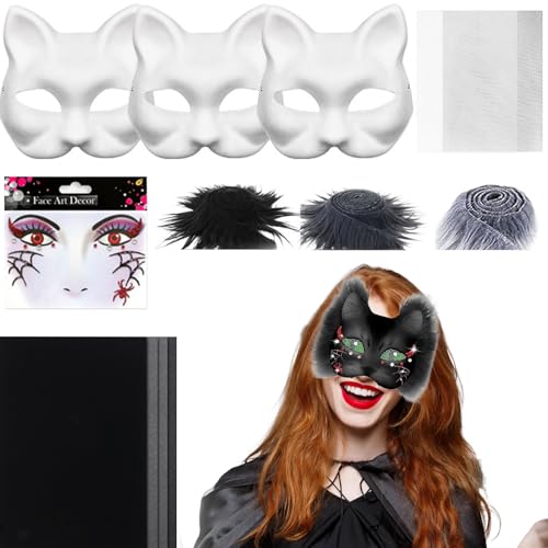 zwxqe Blanko-Katzenmaske, Kostümmasken-Set, Bastelmaterial-Set mit Netz- und Filzbögen, 19 x 17 cm, kreative Requisite für Männer und Frauen, Cosplay, Maskerade, Party, Kunst, Handwerk, Dekoration zwxqe Blanko-Katzenmaske, Kostümmasken-Set, Bastelmaterial-Set mit Netz- und Filzbögen, 19 x 17 cm, kreative Requisite für Männer und Frauen, Cosplay, Maskerade, Party, Kunst, Handwerk, Dekoration von zwxqe