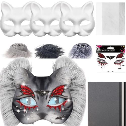 zwxqe Blanko-Katzenmaske, Kostümmasken-Set, Bastelmaterial-Set mit Netz- und Filzbögen, 19 x 17 cm, kreative Requisite für Männer und Frauen, Cosplay, Maskerade, Party, Kunst, Handwerk, Dekoration zwxqe Blanko-Katzenmaske, Kostümmasken-Set, Bastelmaterial-Set mit Netz- und Filzbögen, 19 x 17 cm, kreative Requisite für Männer und Frauen, Cosplay, Maskerade, Party, Kunst, Handwerk, Dekoration von zwxqe