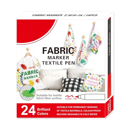 zwxqe Fabric Marker, 12 24 Color Cloth Paint Markers, Textile Watercolor Painting Pen Set, Washable 6.3x5.71 Inches for Laundry, Shoe, Ceramic, Graffiti, Tote Bag, Tablecloth, Polyester zwxqe Fabric Marker, 12 24 Color Cloth Paint Markers, Textile Watercolor Painting Pen Set, Washable 6.3x5.71 Inches for Laundry, Shoe, Ceramic, Graffiti, Tote Bag, Tablecloth, Polyester von zwxqe