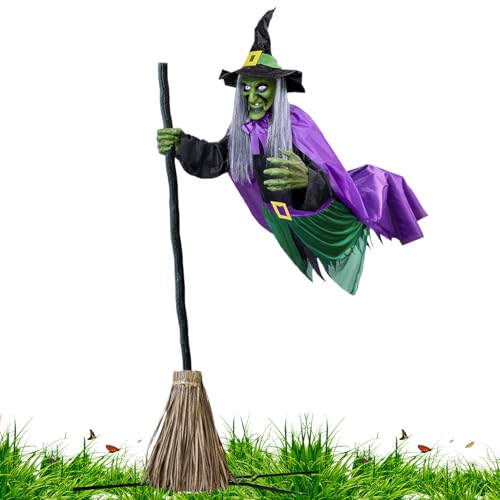 zwxqe Schwebende Hexe Deko - Schwebende Hexenfigur Mit Besen Als Halloween Deko,Grusel Deko Für Garten Terrasse Haus Innen- Und Außenbereich von zwxqe