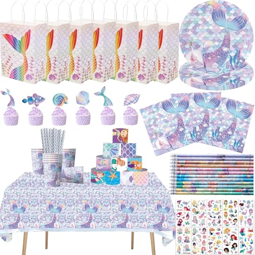 zycBernoi 145 Pcs Meerjungfrau Partygeschirr Set, Meerjungfrau Kindergeburtstag Party Mitgebsel, Party Taschen, Meerjungfrau Geburtstag Geschirr mit Teller Tischdecken Tassen Servietten für Mädchen zycBernoi 145 Pcs Meerjungfrau Partygeschirr Set, Meerjungfrau Kindergeburtstag Party Mitgebsel, Party Taschen, Meerjungfrau Geburtstag Geschirr mit Teller Tischdecken Tassen Servietten für Mädchen von zycBernoi