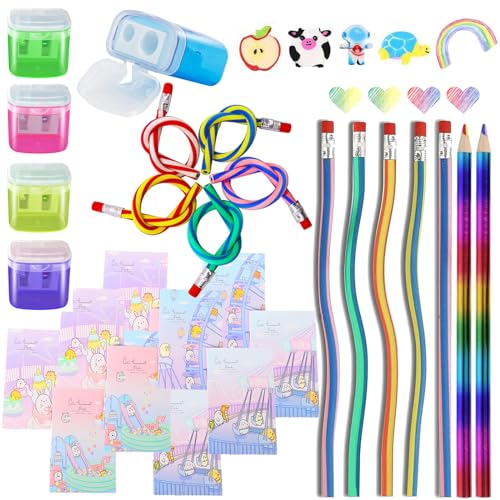 zycBernoi 27 Stück Schulanfang Set, Biegebleistifte, Bleistiftspitzer, Radiergummi, Notizbuch, Geschenk Einschulung für Mädchen und Junge, Einschulung Geschenke Füllung, Kinder Party Mitgebsel zycBernoi 27 Stück Schulanfang Set, Biegebleistifte, Bleistiftspitzer, Radiergummi, Notizbuch, Geschenk Einschulung für Mädchen und Junge, Einschulung Geschenke Füllung, Kinder Party Mitgebsel von zycBernoi