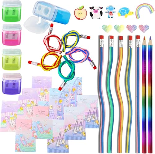 zycBernoi 27 Stück Schulanfang Set, Biegebleistifte, Bleistiftspitzer, Radiergummi, Notizbuch, Geschenk Einschulung für Mädchen und Junge, Einschulung Geschenke Füllung, Kinder Party Mitgebsel zycBernoi 27 Stück Schulanfang Set, Biegebleistifte, Bleistiftspitzer, Radiergummi, Notizbuch, Geschenk Einschulung für Mädchen und Junge, Einschulung Geschenke Füllung, Kinder Party Mitgebsel von zycBernoi