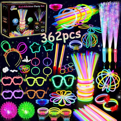 zycBernoi 362 Stück Knicklichter Party Set, LED Leuchtstab Glasfzaser mit 200 Verbinder, LED Igelball, Leuchtstäbe, Brille, Armreif, Leuchtspielzeug für Kinder Erwachsene Party Deko von zycBernoi