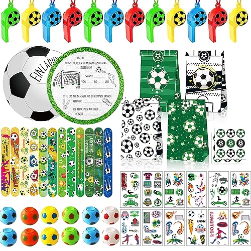 zycBernoi Fußball Party Mitgebsel Kinder mit Fussball Einladungskarten, Geschenk Taschen, Schnapparmband, Pfeifen, Tattoo, Spinning-Fußball, Fußball-Party Deko für Kindergeburtstage von zycBernoi