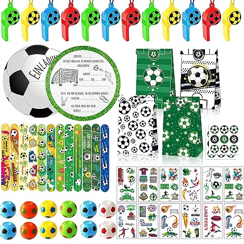 zycBernoi Fußball Party Mitgebsel Kinder mit Fussball Einladungskarten, Geschenk Taschen, Schnapparmband, Pfeifen, Tattoo, Spinning-Fußball, Fußball-Party Deko für Kindergeburtstage von zycBernoi