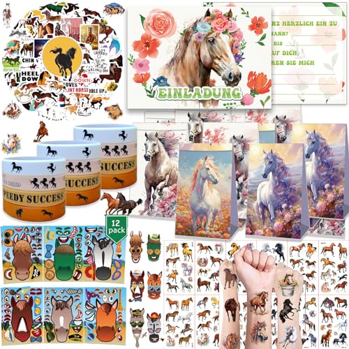 zycBernoi Pferde Party Mitgebsel Kindergeburtstag Junge Mädchen Tüten Kindergeburtstag Einladungskarte Schnapparmband Kinder Tattoos DIY Sticker und Aufkleber von zycBernoi