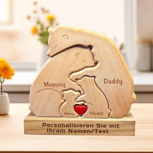 Personalisiertes Holzkunstpuzzle der Bärenfamilie mit 2-7 Namen Graviert, Skulpturen Desktop Ornament Home Tischdekoration, Geschenke für Muttertag, Vatertag, Familie, Mama, Papa (B-1) von zyinoant