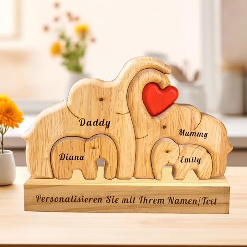 Personalisiertes Holzkunstpuzzle der Bärenfamilie mit 2-7 Namen Graviert, Skulpturen Desktop Ornament Home Tischdekoration, Geschenke für Muttertag, Vatertag, Familie, Mama, Papa (C-1) von zyinoant